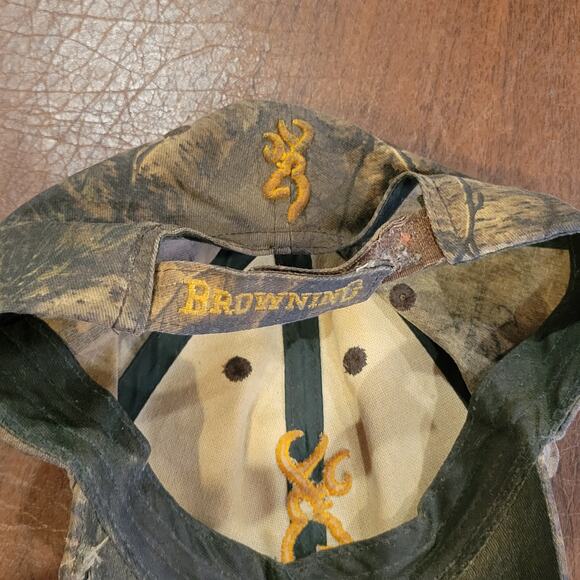 Vintage Browning hat camouflage camo adjustable strap hunting khaki one size - Picture 9 of 9
